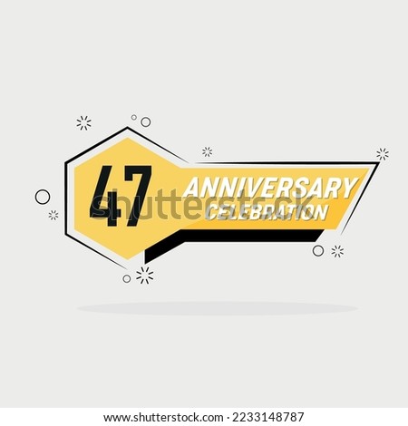 47th years anniversary logo, vector design with yellow geometric shape with gray background .