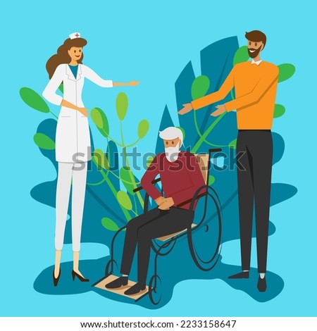 Medical care for elderly relatives. Grandpa is in a wheelchair.
