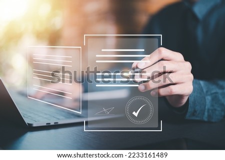Businessman checking and managing documents online,

agreements document with signature and approval stamp, concept of paperwork, business contract signing,Confirmation of contract documents 