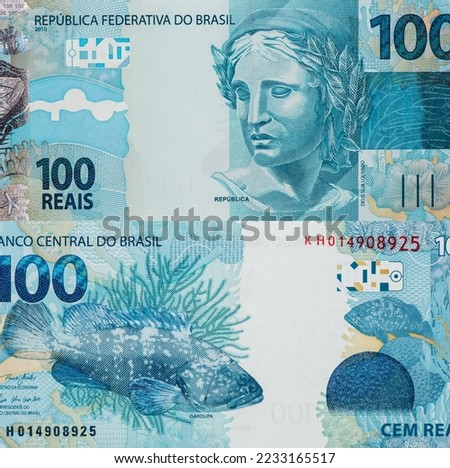 Symbolic effigy of the Republic, interpreted in the form of sculpture, Portrait from Brazil 100 Reais 2010 Banknotes.  Royalty-Free Stock Photo #2233165517
