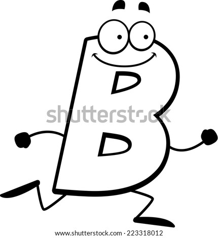 A cartoon illustration of a letter B running and smiling.