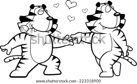 Two happy cartoon tigers in love with each other.