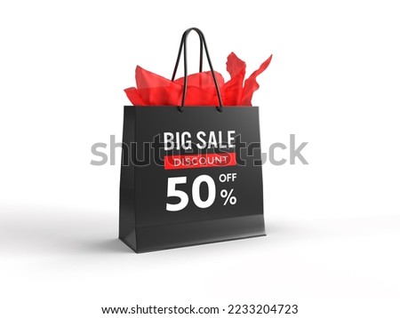 Black paper bag with the inscription big sale on a white background. 3D illustration Royalty-Free Stock Photo #2233204723