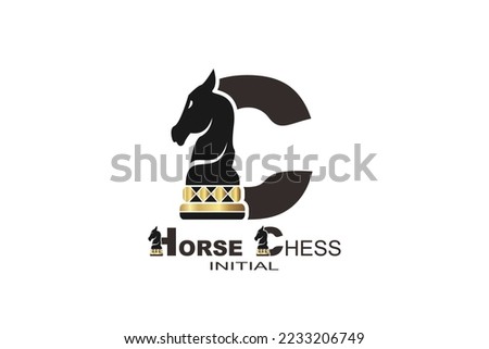 C Letter chess horse logo template for your branding.
