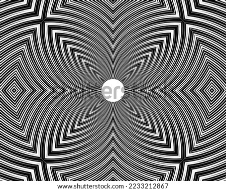  Digital image with a psychedelic stripes Wave design black and white. Optical art background. Texture with wavy, curves lines
