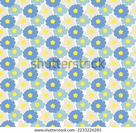 Abstract Small Peony Florals Hand Drawn Retro Flowers Seamless Vector Pattern Trendy Fashion Colors Perfect for Allover Fabric Print or Wrapping Paper Pastel Blue Yellow Tones