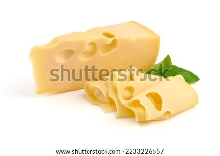 Maasdam cheese block, isolated on white background Royalty-Free Stock Photo #2233226557