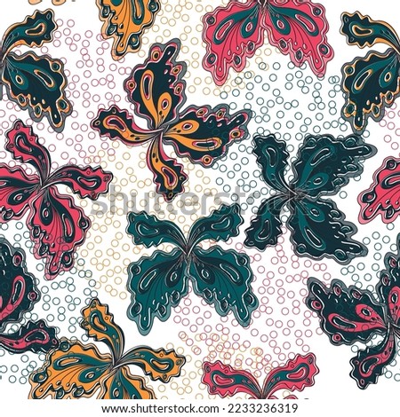 Abstract seamless butterflies pattern on white background.  Colorful, vibrant illustration on white background. 