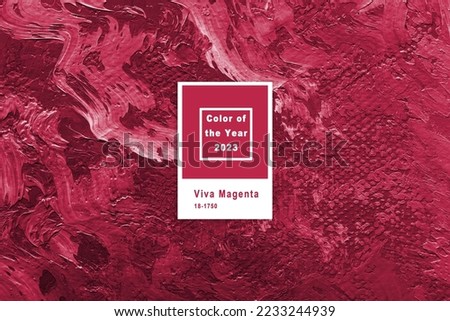 Abstract art background. Oil painting on canvas. New 2023 trending PANTONE 18-1750 Viva Magenta color