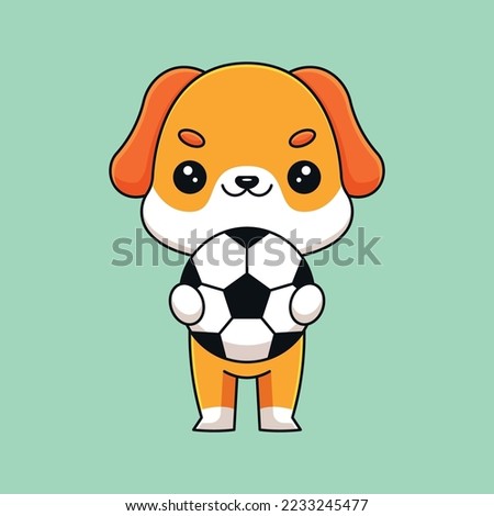 cute dog holding soccer ball cartoon mascot doodle art hand drawn concept vector kawaii icon illustration