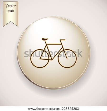 Brown icon on the round button with shadow. Vector icon bike
