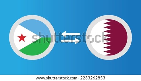 round icons with Djibouti and Qatar flag exchange rate concept graphic element Illustration template design

