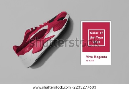 Multicolor sport shoes. New 2023 trending PANTONE 18-1750 Viva Magenta color
