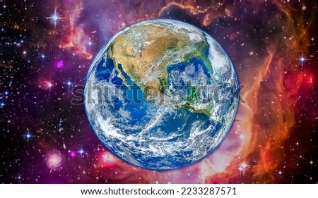 Planet Earth in the space. Millions of stars in the background. Space, sci-fi background photo. Elements of this image furnished by NASA.
