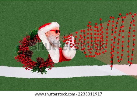 3d retro abstract creative artwork template collage of funky santa telling xmas discount message isolated painting background