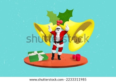 Photo sketch graphics collage artwork picture of cool smiling santa claus listening x-mas carols isolated drawing background