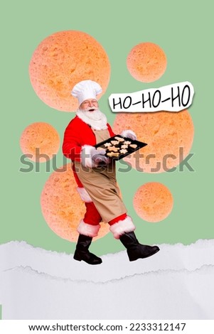 Exclusive magazine picture sketch collage image of funny cool grandfather baking xmas snacks isolated painting background