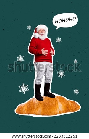 Exclusive magazine picture sketch collage image of smiling xmas grandfather eating huge bun isolated painting background