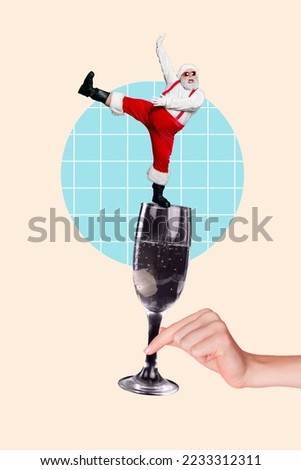Creative 3d photo artwork graphics collage painting of x-mas santa dancing having fun wine glass isolated drawing background