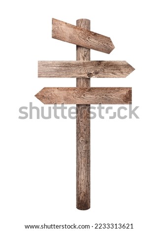 Empty wooden road sign isolated on white