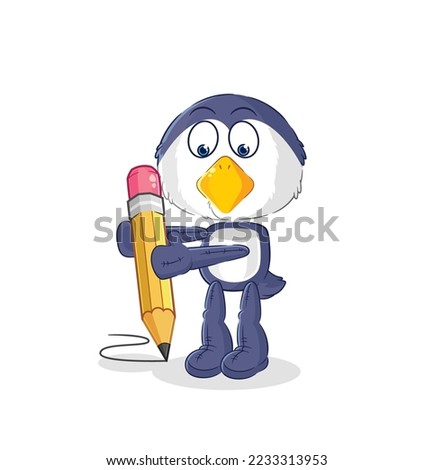 the penguin write with pencil. cartoon mascot vector
