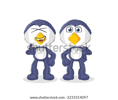 the penguin thumbs up and thumbs down. cartoon mascot vector