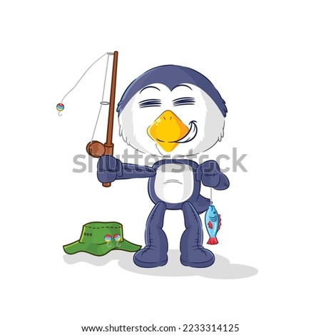 the penguin fisherman illustration. character vector