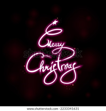 Merry Christmas neon sign, bright signboard, light banner. Christmas tree toy neon logo, emblem. Vector