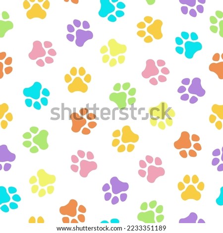 Seamless pattern. Dog paw. Vector illustration. Colorful paws ob white background. Texture for print, textile, fabric.