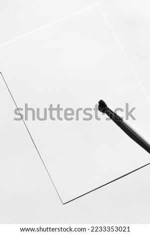 Painting. Minimal Layout of Blank White Paper Sheets and Painting Brush. Branding, Logo Creation.