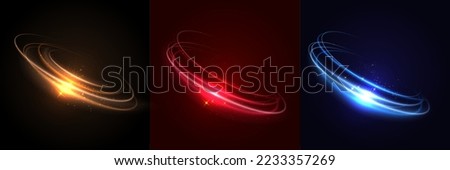 Set of light blue, gold, red, spiral glowing neon lighting and sparkle frame design background with copy space for text. Vector illustration