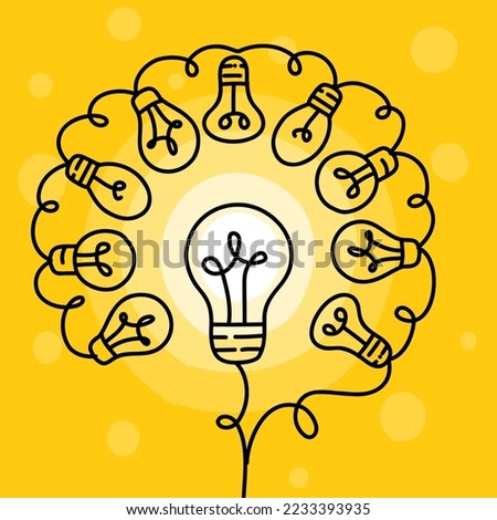 Collective intelligence or idea concept, hand drawn illustration with light bulbs and lines Royalty-Free Stock Photo #2233393935
