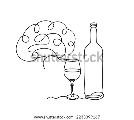 Drawing line wine with brain on the white background