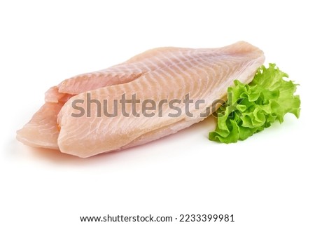 Raw fish fillet of tilapia, isolated on white background