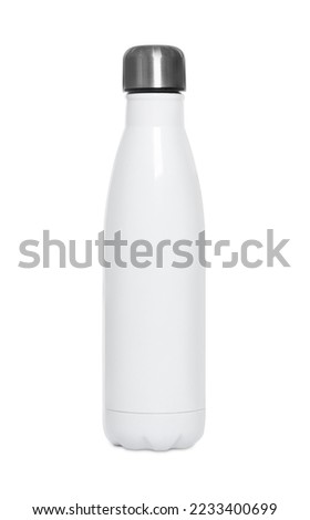 Stylish closed thermo bottle isolated on white Royalty-Free Stock Photo #2233400699