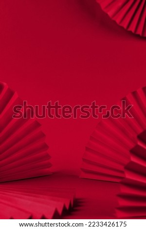 Chinese New Year 2023 .Decor pattern fan on red background. Red paper fans .Lunar New Year banner template. Color of the year 2023 viva magenta.color pantone Lunar New Year,chinese banner