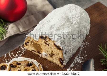 Homemade Christmas Stollen Bread with Dried Fruit and Powdered Sugar