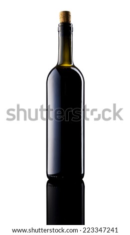 Wine Bottle in a mirror on white background