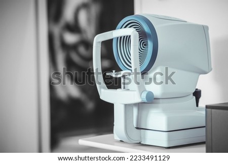 Optical biometer and full corneal topographer. measures axial length, corneal topography, pupillometry, corneal diameter and anterior chamber depth. Royalty-Free Stock Photo #2233491129