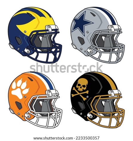 Set of isolated colored football helmets 