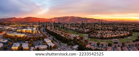 Aerial view of Eastlake Chula Vista, San Diego County, at sunset.  Royalty-Free Stock Photo #2233542525