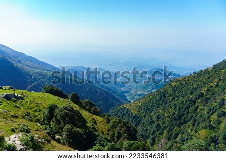 Arial View of Dharamshala from Magic View Cafe, Triund Hill, Indrahar Pass Trail, Dauladhar Range, Himachal Pradesh, India Royalty-Free Stock Photo #2233546381