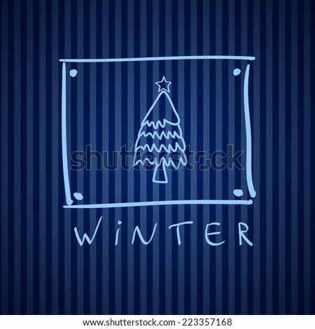 Winter frame with Christmas tree on a background of blue stripes. vector illustration EPS 10