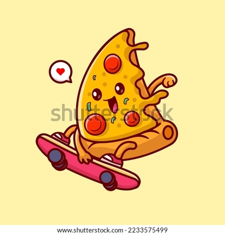 Cute Pizza Melted Playing Skateboard Cartoon Vector Icon Illustration. Food Sport Icon Concept Isolated Premium Vector. Flat Cartoon Style