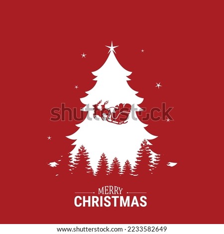 Christmas Tree Minimal Banner, Merry Christmas Minimal Poster Design, Santa Claus Coming - Vector