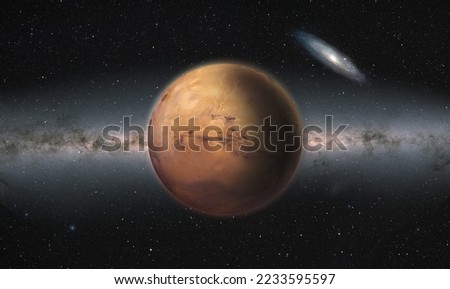Planet Mars with stars in deep space Andromeda and Milky way galaxy in the background " Elements of this Image Furnished By Nasa"