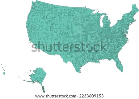 US map with all 3124 counties, and small Alaska Royalty-Free Stock Photo #2233609153