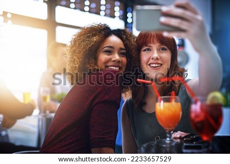 Friends, smartphone selfie and smile with drinks at party or year end event, night out and celebration together. Women, happy and celebrate friendship with photograph, love and support with cocktail