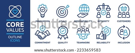 Core values icon set. Outline icon collection. Company ethical business symbol. Vector illustration. Royalty-Free Stock Photo #2233659583