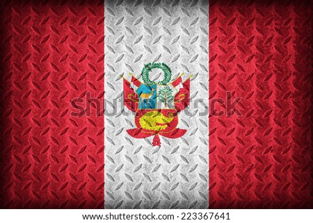 Peru flag pattern on the diamond metal plate texture ,vintage style